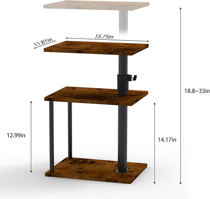 Swivel Side Table for Couch Arm, Height Adjustable C Shaped End Table for Recliner or Bed, Tv Trays with Storage Shelf for Small Spaces- Small Nightstand for Living Room, Bedroom, 2pc