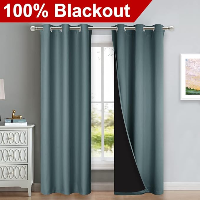 NICETOWN Greyish Blue Blackout Curtains 84 inches Long, Full Light Blocking