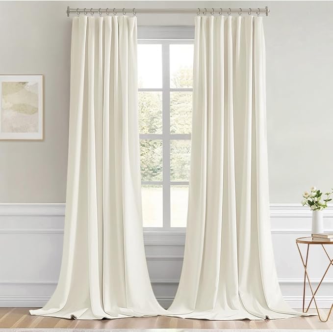 MIULEE Cream Back Tab Blackout Curtains 108 Inch Long 2 Panels Set