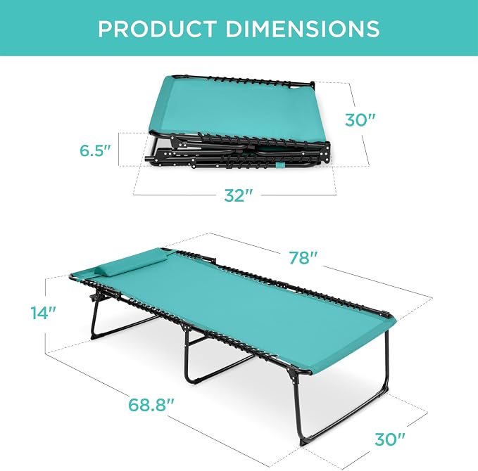 Best Choice Products Extra Wide Patio Chaise Lounge Chair, Portable Outdoor Folding Recliner for Lawn, w/ 8 Positions, Handles, 440lb Capacity - Teal