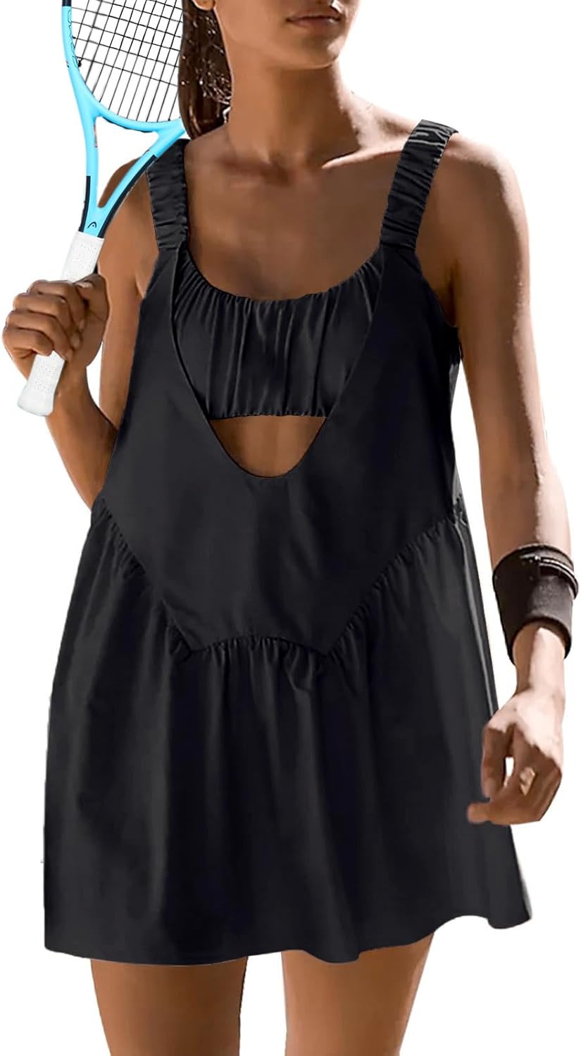 Sexyasasii Tennis Dress for Women - Built-In Shorts & Bra, Casual Backless Design with Pockets | Athletic Golf Dress