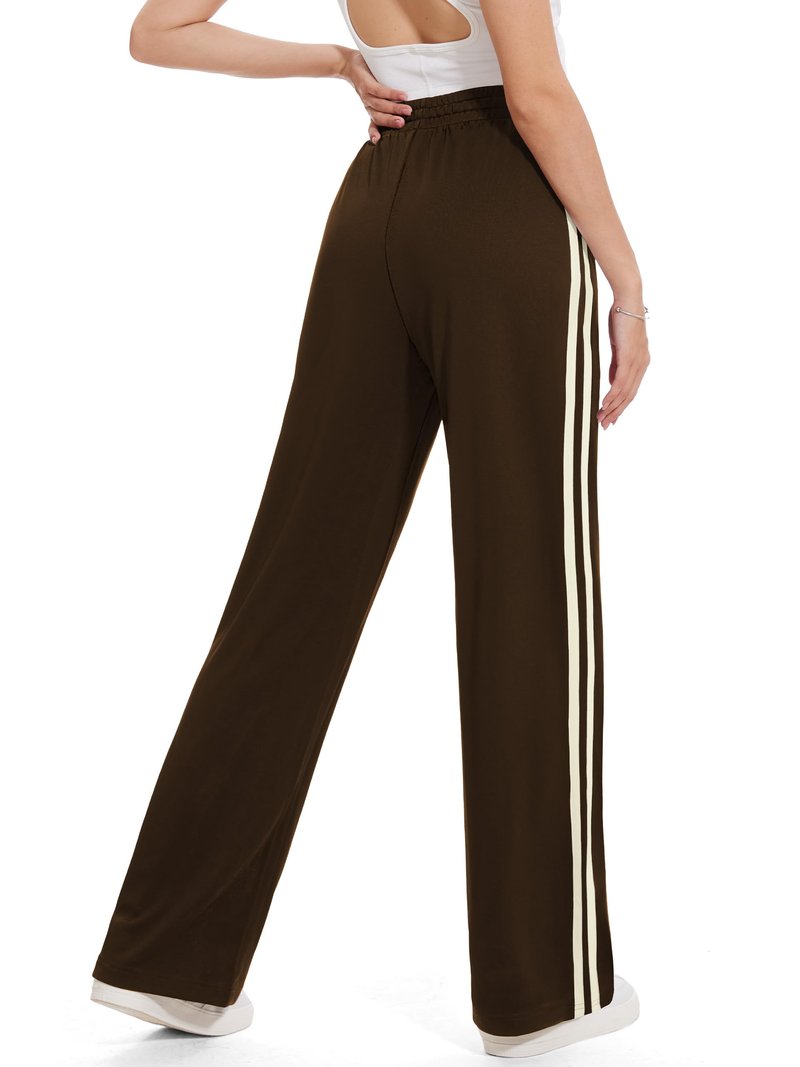Tapata Petite Womens 28" Inseam Track Pants Relaxed Fit Striped Workout Sweatpants Baggy Trousers with Zipper Pockets, Brown, S