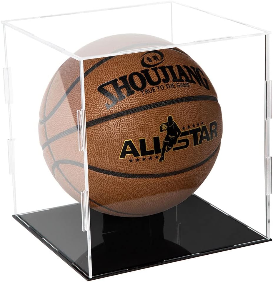 Skiennix Basketball Display Case - Clear Acrylic Cube with Black Stand for Sports Protection