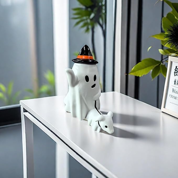 Halloween Ghost Figurine - Spooky Resin Statue, Cute Finger Ornaments, Perfect for Indoor & Porch Halloween Decor (E)