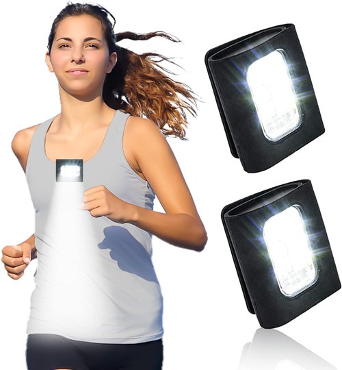 GOANDO Safety Jogging LED Light - 2 Pack, Water Resistant, USB Rechargeable, Strong Magnetic Clip, Black