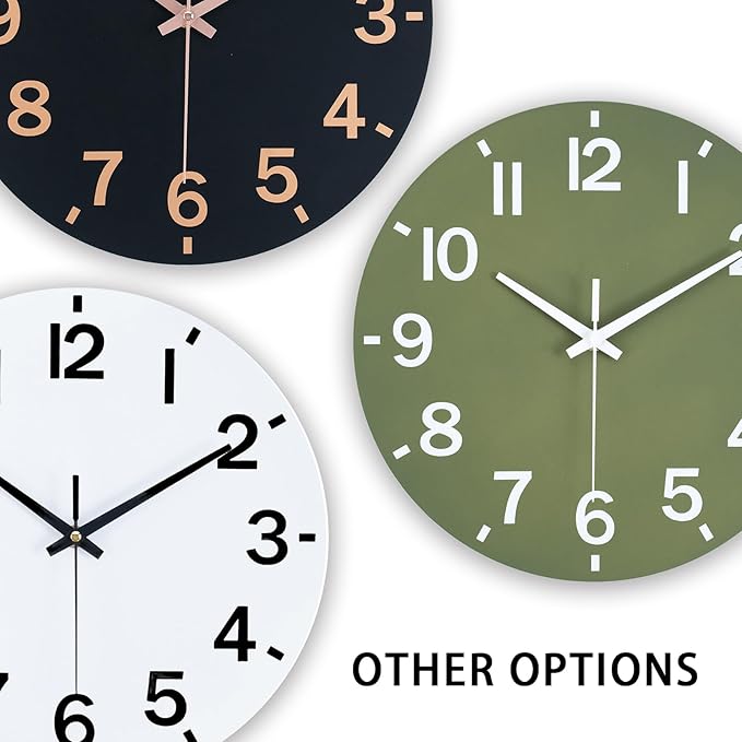 HZDHCLH Wall Clock 12 Inch Silent Non Ticking Wood Battery Operated Green