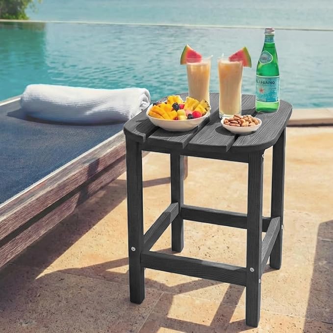 Outdoor Adirondack Side Table for Patio Porch Pool, 18" HDPE Weather Resistant End Table for Backyard and Indoor Use, Easy Maintenance & Indoor Outdoor Durable Construction(Black)