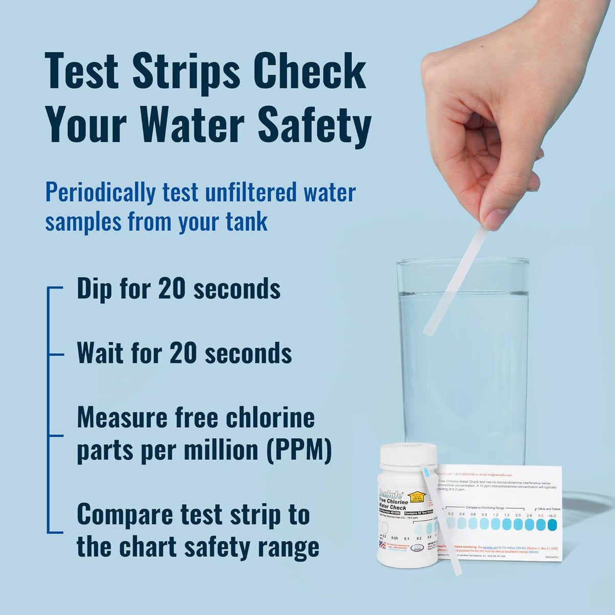 Aquatabs Water Purification Tablets for Drinking - 100 Tablets + 2 Chlorine Test Strips - Water Purifier Starter Kit - for Boat and RV Tanks - by Aquamarine Water Solutions
