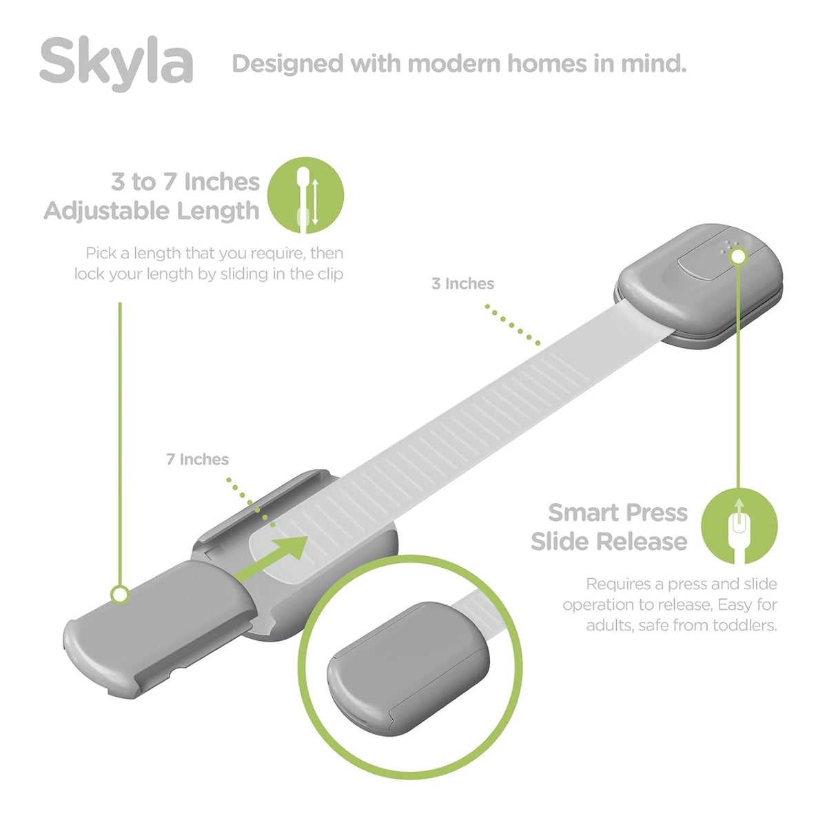 Baby Proofing Child Safety Locks (12 Pack) by Skyla Homes - The Safest, Quickest and Easiest 3M Adhesive Cabinet Latches, No Screws & Magnets, Multi-Purpose for Furniture, Kitchen, Ovens, Toilet Seats
