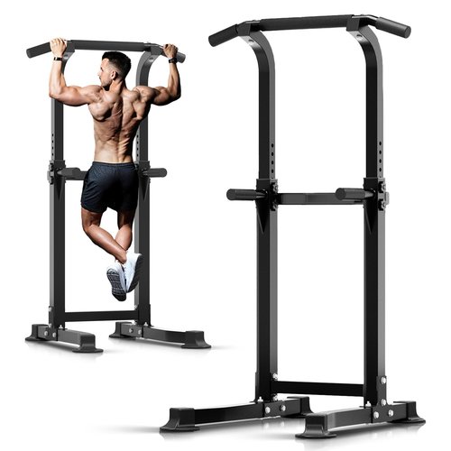 ZENOVA Pull Up Bar Dip Bar Power Tower Workout Dip Station Height Adjustable Free Standing Chin Up Bar Home Gym Equipment 300LBS Weight Capacity (Black)