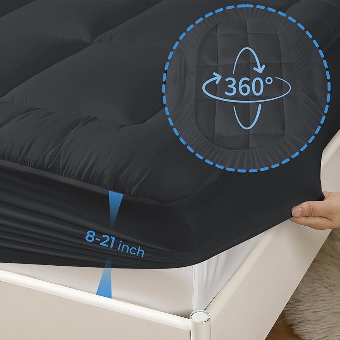 YUGYVOB Twin Mattress Topper - 600GSM Extra Thick Cooling & Breathable Mattress Pad with Deep Pocket 8"-21" & Soft Down Alternative Filling, Grey