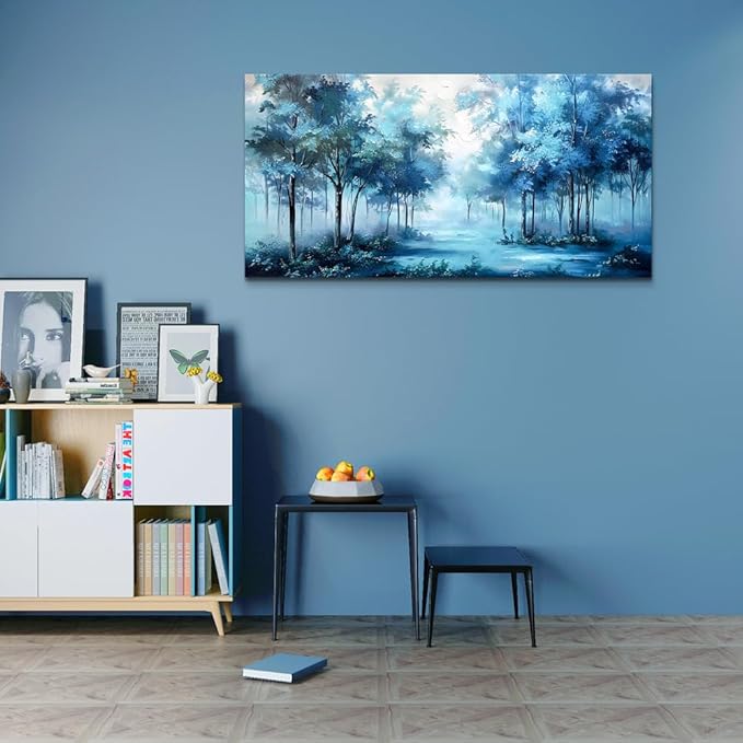 Wapluam Wall Art For Living Room Canvas Wall Decor For Bedroom Foggy Forest Landscape Wall Pictures Trees Wall Paintings Office Decorations Stretched and Framed Canvas Prints Art Home Decor Mural