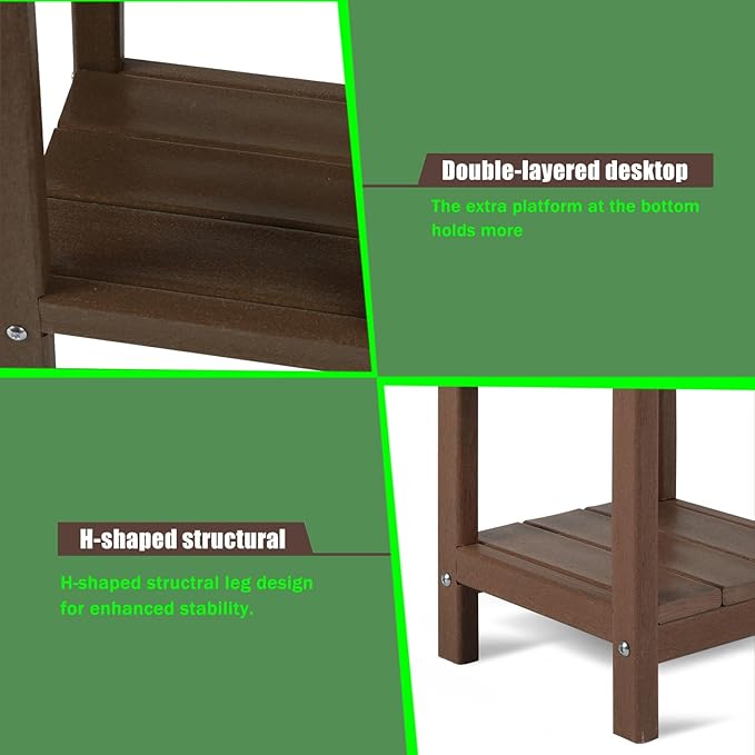 Adirondack Square Outdoor Side Table,2-Tier Storage Patio Side Table with Weatherproof HDPE Material Low