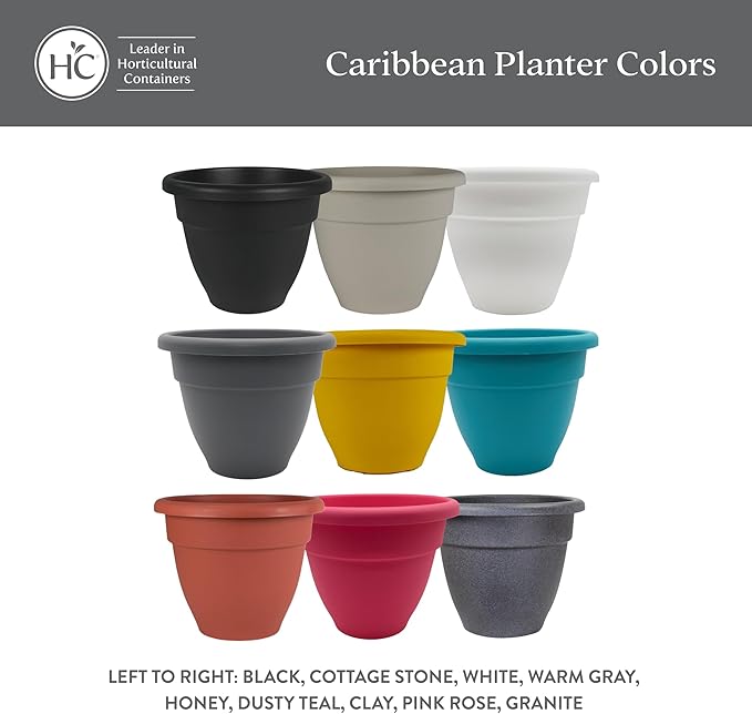 The HC Companies 30 Inch Caribbean Planter Pots with Drainage & Plug, Rolled Rim Plastic Planters for Indoor & Outdoor Plants, 1-Pack Decorative Flower Pots for Garden, Office & Home Decor, Granite