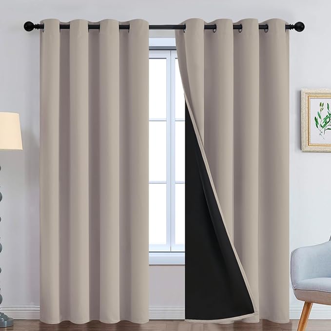 Yakamok 100% Blackout Curtains 96 Inches Long, 2 Thick Layers Heat and Full