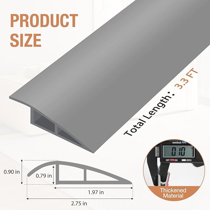 Floor Transition Strip Self Adhesive Vinyl Door Threshold for Doorways Carpet Edging Trim Overlap Edge Reducer for Laminate Floor, Carpet, Tile (Gray, 3/5" to 4/5", 3.3Ft)