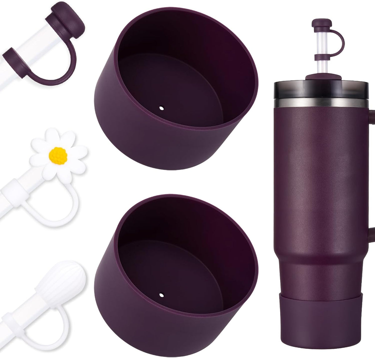 Skiennix Silicone Boot and Straw Cover Set - 2pcs Boot & 3pcs Straw Caps for Stanley Cup H2.0 30oz & 40oz