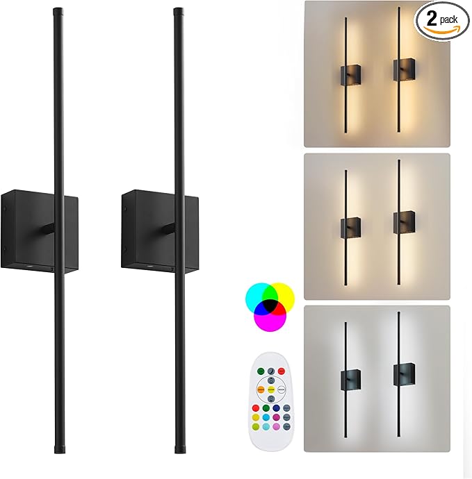 KARTOOSH 28.3 Inch 9 RGB Color Battery Operated Wireless Wall Sconces Set of Two