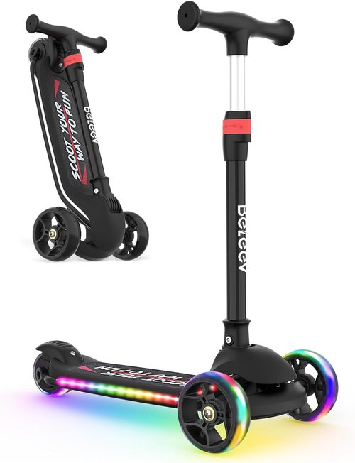 BELEEV A9 Kids Scooter - LED Light-Up Wheels & Deck, Adjustable Handlebar, 3-Wheel Design for Ages 3-12