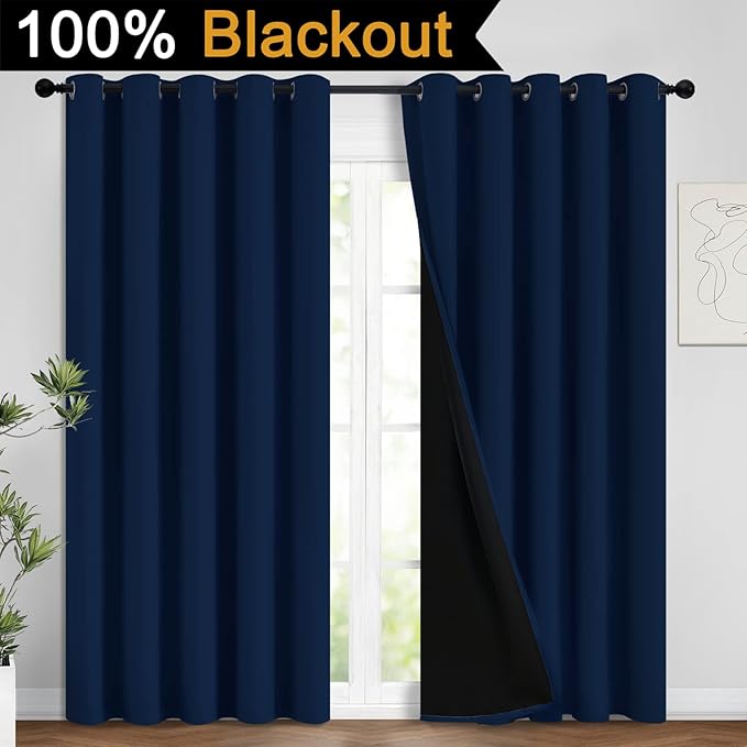 Yakamok 100% Blackout Lined Panels, Room Darkening Thermal Insulated Blackout