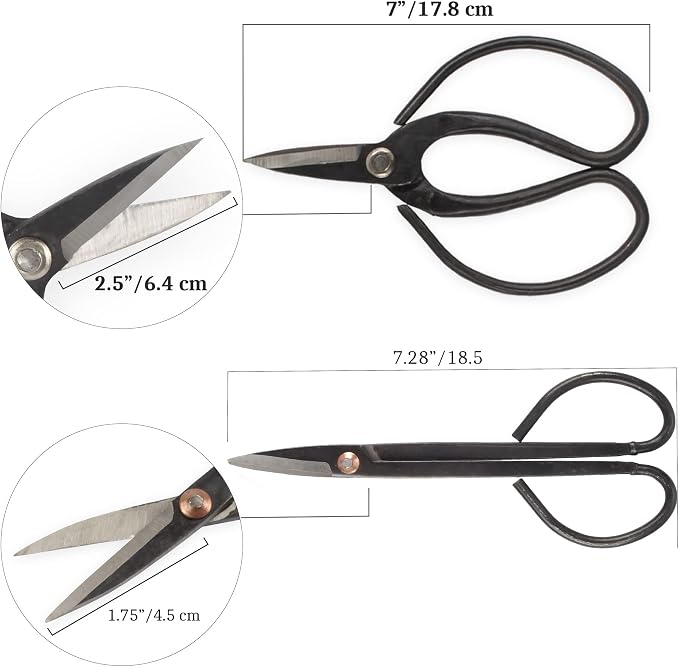 BambooMN Bonsai Basics Set - 7.2" Trimming Shears & 7" Heavy Duty Butterfly Shear - 3 Sets