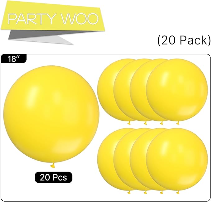 PartyWoo Yellow Balloons 20pcs 18 Inch Yellow Latex Helium Balloons for Birthday Baby Shower Graduation Sunflower Anniversary Engagement Bee Hawaiian Beach Lemon Theme Party Decorations Yellow-Y55