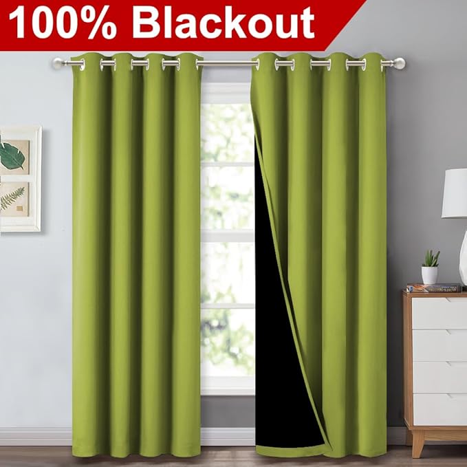 NICETOWN 100% Blackout Curtains 84 inches Long, Fresh Green, 52 inches Wide