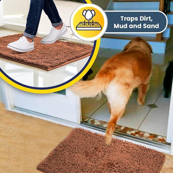 Muddy Mat® | Super Water Absorbent Door Mat Indoor, Microfiber Quick Dry Chenille Entryway Rug, Slip Resistant Front Door Mat, Indoor Mats for Entryway, Machine Washable Pet Rug, Peach 30" x 48"