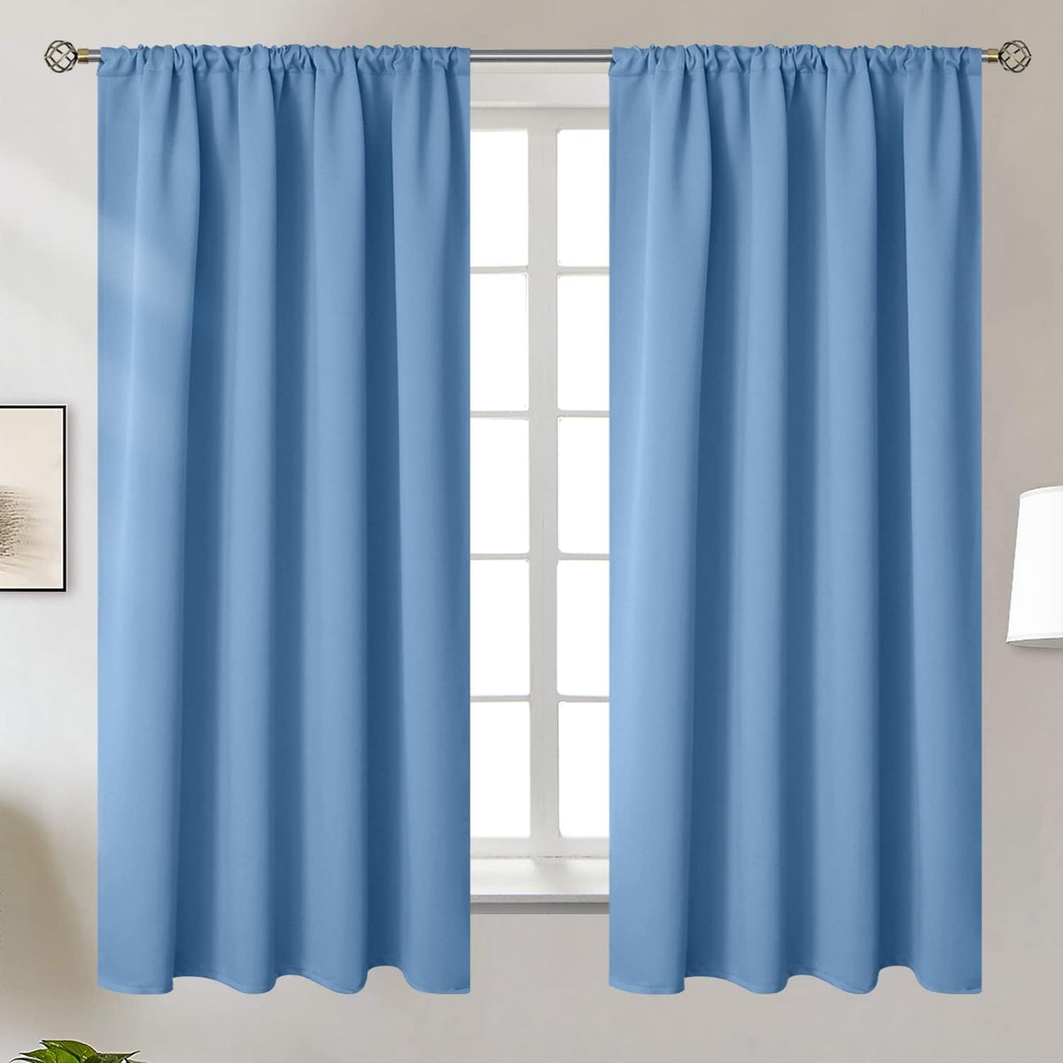 BGment Blackout Curtains 63 Inches Long for Bedroom - Denim Blue Thermal Insulated Drapes Room Darkening with Rod Pocket Privacy for Living Room, 52 x 63 Inch, 2 Panels