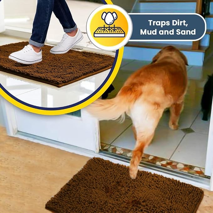 Muddy Mat® | Super Water Absorbent Door Mat Indoor, Microfiber Quick Dry Chenille Entryway Rug, Slip Resistant Front Door Mat, Indoor Mats for Entryway, Machine Washable Pet Rug, Amber 24" x 120"