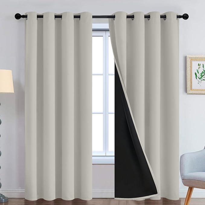 Yakamok Cream Beige 100% Blackout Curtains, Thermal Insulated Total Blackout