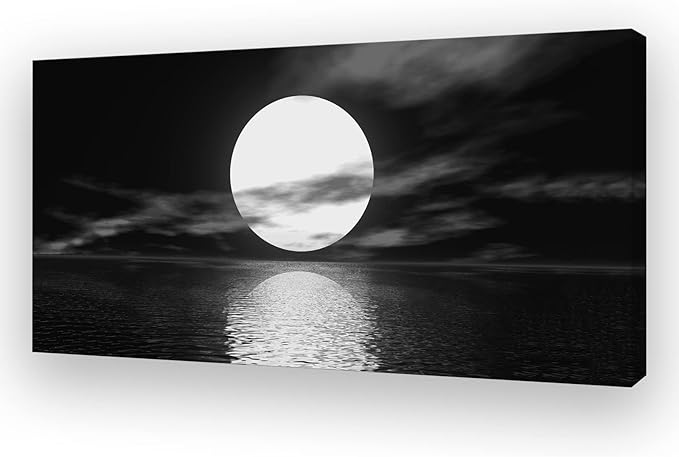Cao Gen Decor Art S06450 Wall Art Canvas Sea White Full Moon in Night Picture
