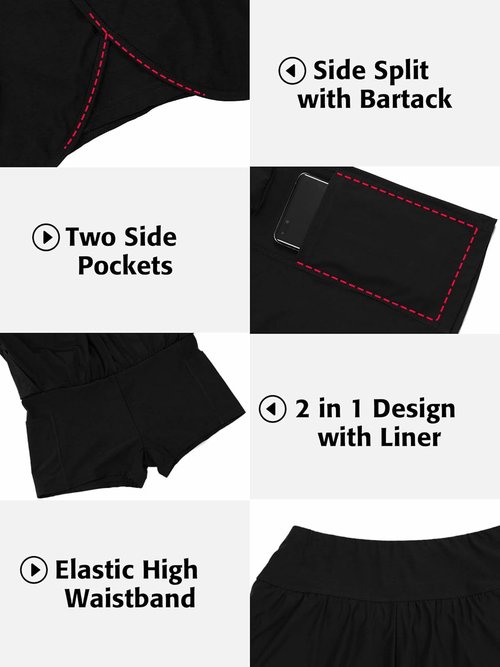 ATTRACO Women's Swim Shorts - 2-in-1 Board Shorts with Side Split & Pockets | Comfortable Swim Bottoms
