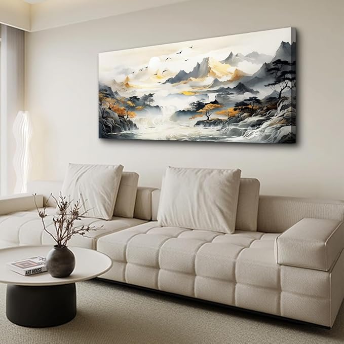 Hyidecorart Large Size Wall Decor - Modern Abstract Mountain Landscape Canvas Art - Stretched and Framed - For Living Room, Office, Bedroom