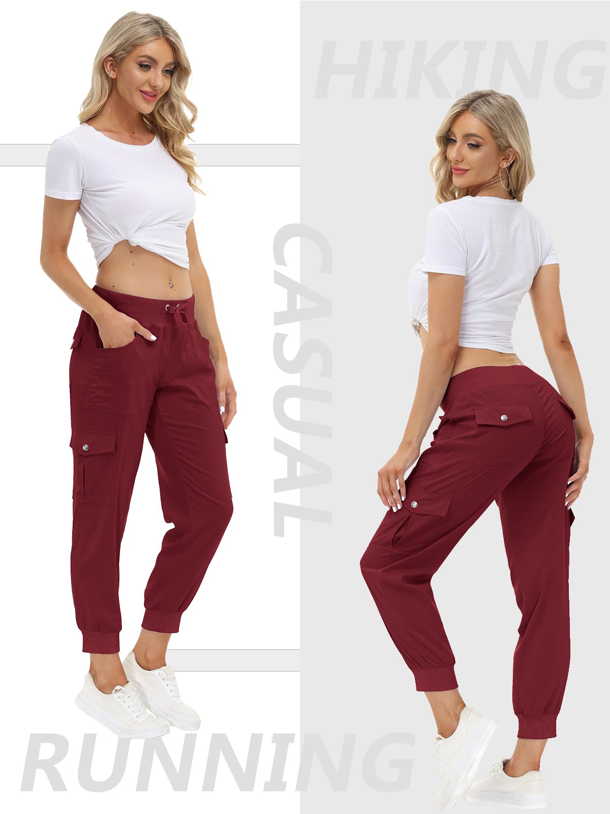 MoFiz Hiking Cargo Pants for Women with Pockets Lightweight Quick Dry Athletic Outdoor Summer Travel Casual Joggers Sweatpants Wine Red 3XL