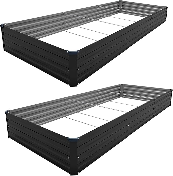 12×4×1FT(2PCS) Galvanized Raised Garden Bed Kit Metal Planter Boxes,Large Outdoor Planters Garden for Planting Vegetables,Flowers,Herbs -Black