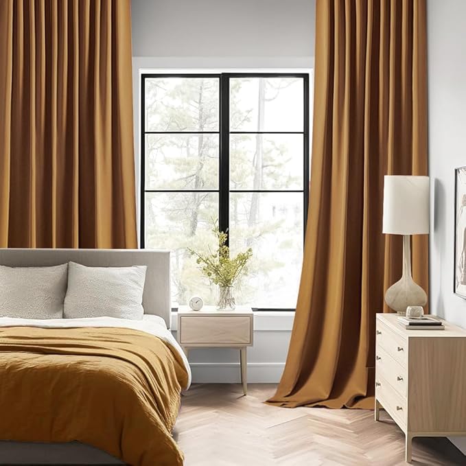 MIULEE Golden Brown Back Tab Blackout Curtains 90 Inches Long 2 Panels Set