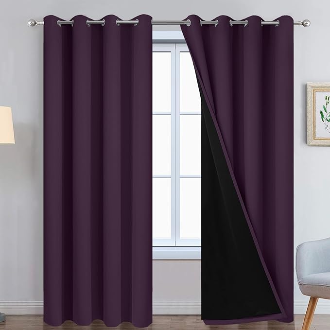 Yakamok 100% Blackout Curtains 84 Inches Long, 2 Thick Layers Heat and Full