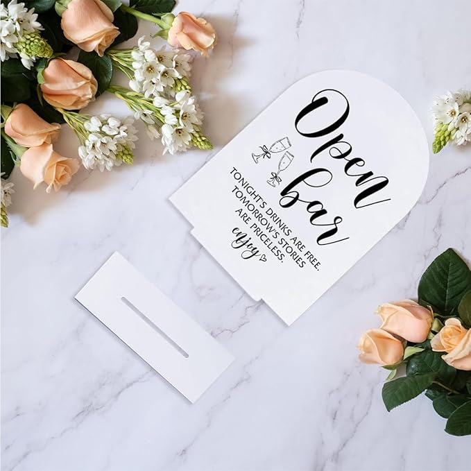 Open Bar Sign Wedding Signage Minimalist Style Bar Sign for Wedding Engagement Bridal Shower Ceremony Reception Event Birthday Party Clear Table Acrylic Decor