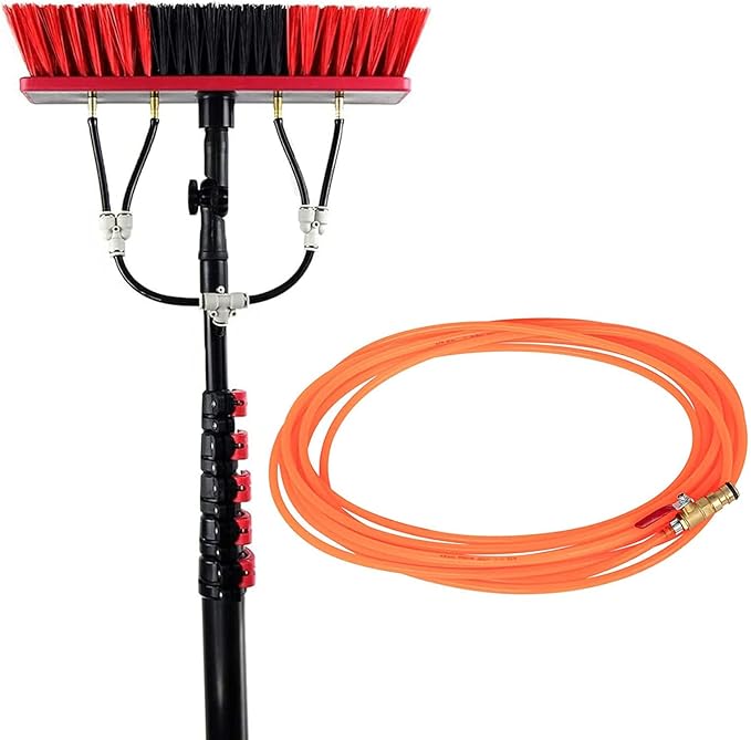 Window Cleaning Pole Cleaner Kit, 3.6M-12M Hose Pole Cleaning Brush Equipment Extendable Outdoor Cleaning Tools Photovoltaic and Solar Panels,55cmbrush-20FT/6M