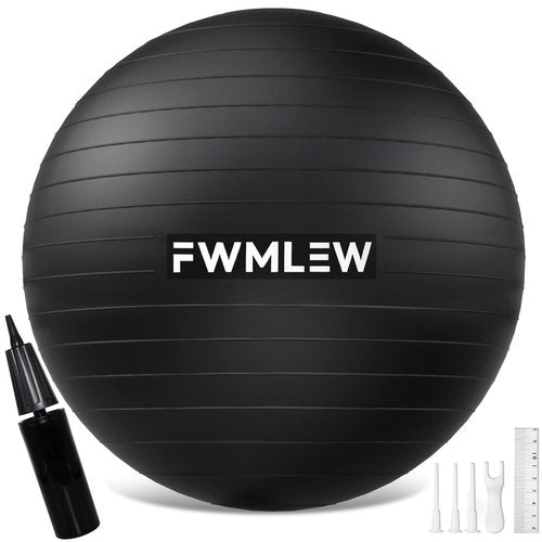 FWMLEW Extra Thick Exercise Yoga Ball, 5-Size Anti-Burst Heavy Duty Stability Gym Ball for Fitness, Core Workout, Pregnancy & Office Chair, Includes Quick Pump (L(23-26ines/58-65cm))