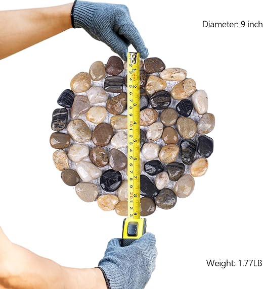 Natural River Rock Stepping Stones for Garden Walkway - Round Pebble Paver Mats with Mesh Backing - Decorative Outdoor Pathway Stones for Lawn, Backyard, Patio, and Landscaping (6 Pack, 9 Inch)