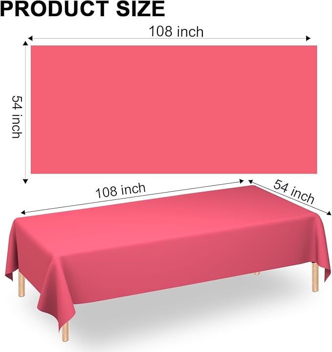WNINK 2 Pack Red Tablecloths Disposable Table Covers 54" x 108" Red Table Cloths for Bridal Shower Engagement Wedding Birthday Picnic Plastic Table Cloths for Parties