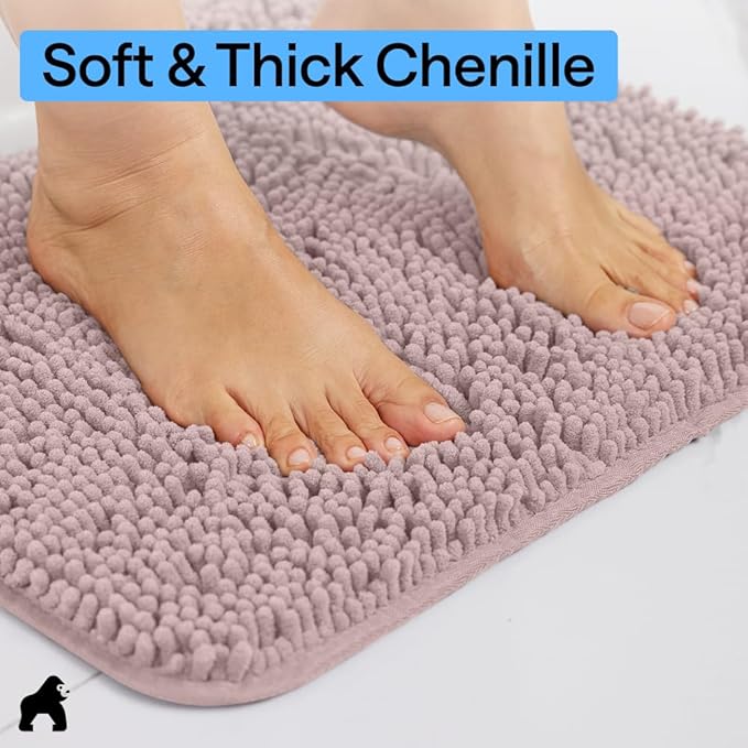 GORILLA GRIP Bath Rug Mat 36x24, Soft Absorbent Chenille, Quick Dry Microfiber Mats, Rubber Backing Washable Shower Floor Rugs, Bathmat Runner, US Designed Bathroom Home Decor Accessories Dusty Rose