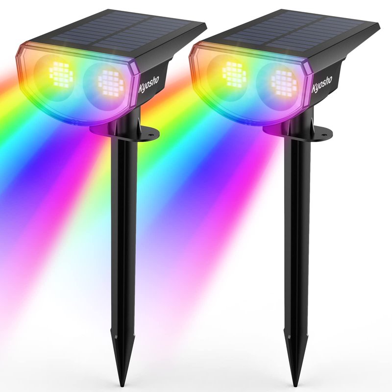 Kyosho Solar Color Spot Lights Outdoor, 9 Lighting Modes Halloween Christmas Lights, 38 LEDs Color Changing Waterproof RGBW Multicolor Tree Pool Solar Spotlight, 2 Pack