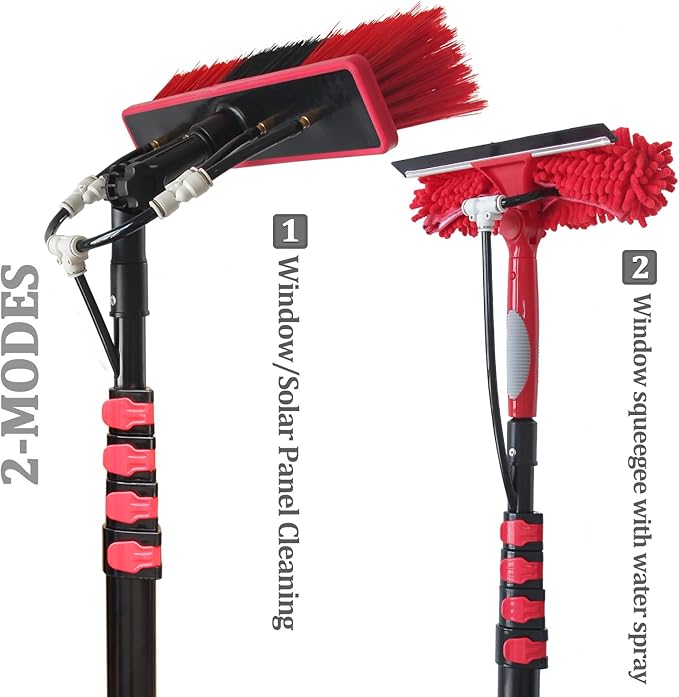 20ft Water Fed Pole Brush with Squeegee Kit Telescoping High Reach Window Cleaning Tool with Soap Dispenser Extension Solar Panel Cleaner for Household