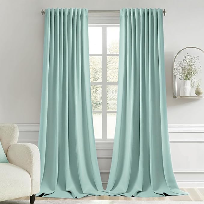 MIULEE Aqua Back Tab Blackout Curtains 102 Inch Long 2 Panels Set
