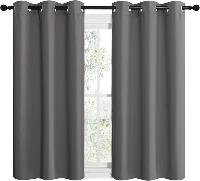NICETOWN Bedroom Curtains Blackout Drapery Panels, Three Pass Microfiber Thermal Insulated Solid Ring Top Blackout Window Curtains/Drapes (Two Panels, 42 x 50 inches, Gray)