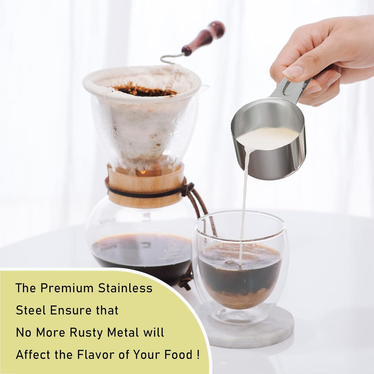 1PCS 2/3Cup (160ml, 5.3oz) Single Measuring Cup, Stainless Steel Measure Scoop, Metric and US Measurement, Dishwasher Safe