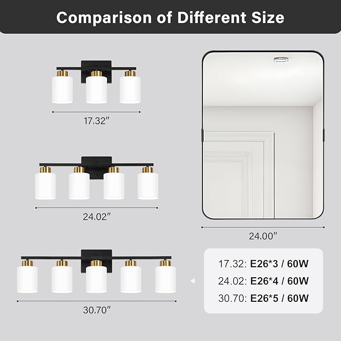 FonmYim Black and Gold Bathroom Light Fixtures, 4-Light Modern Vanity Light
